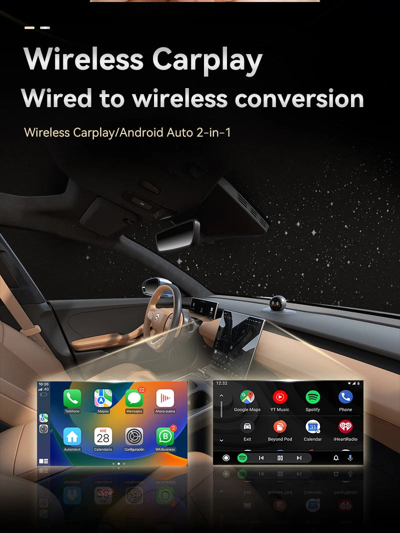 CarPlay wireless adapter wired to wireless CarPlay/Android Auto automatic plug and play, suitable for iPhone and Android