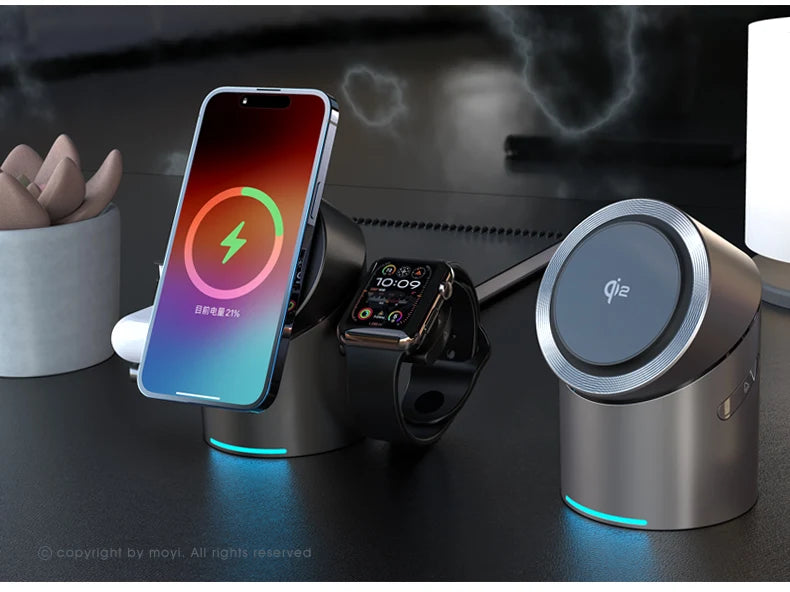 3 in 1 Wireless Charging Station for iPhone16/15/14/13/12 AirPods iWatch for Magsafe Rotation qi2 15W Fast Charging Station