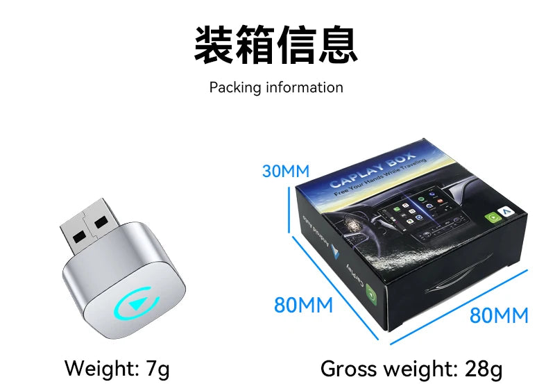 CarPlay wireless adapter wired to wireless CarPlay/Android Auto automatic plug and play, suitable for iPhone and Android