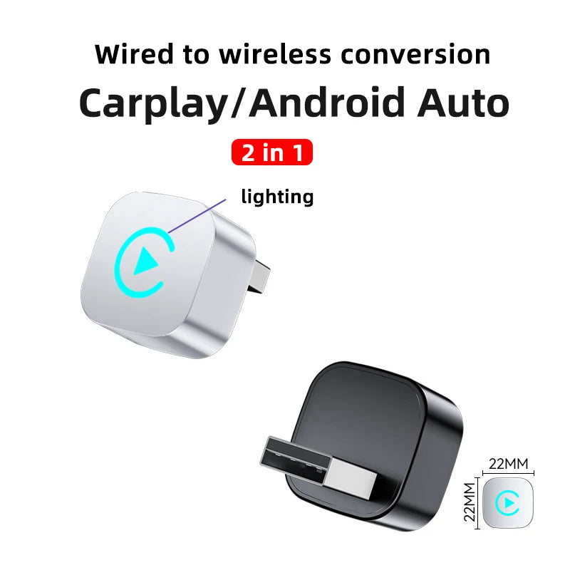 CarPlay wireless adapter wired to wireless CarPlay/Android Auto automatic plug and play, suitable for iPhone and Android